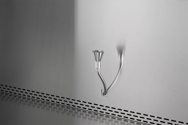 stainless steel biosafety cabinet interior with integrated particle counter or isokinetic probe holder for air quality monitoring in pharmaceutical research settings