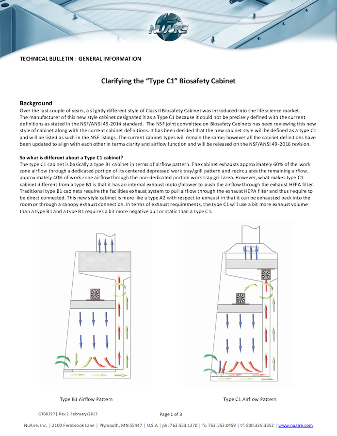 Class II Type C1 Biosafety Cabinet Technical Bulletin