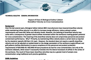 Class II Biosafety Cabinet Downflow Velocity Impact on Cross Contamination