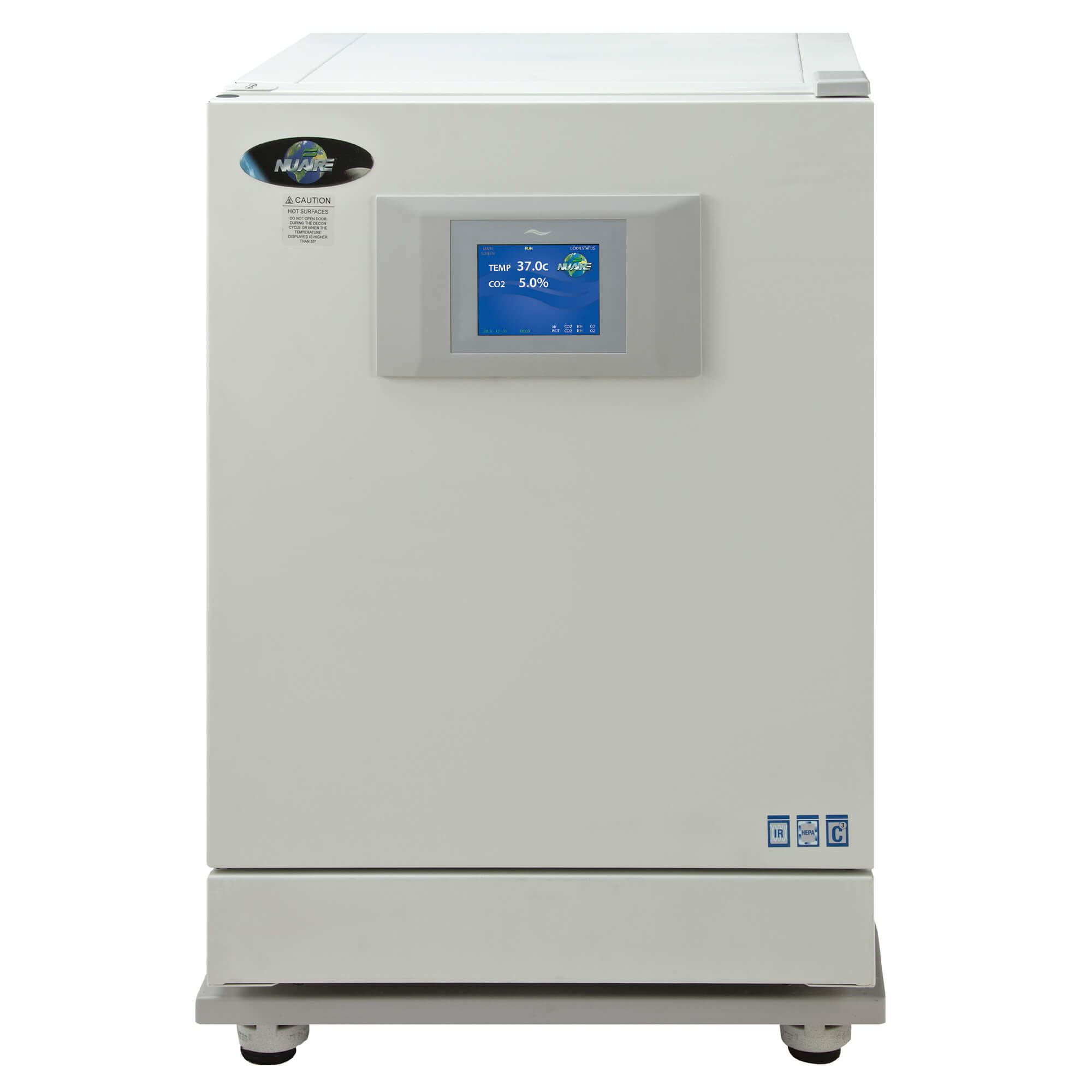Front view of In-VitroCell NU-5710 Direct Heat CO2 Incubator on Castered Base