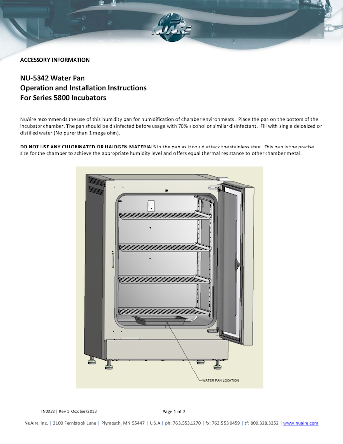 NU-5842 Water Pan for NU-5800 Series Incubators