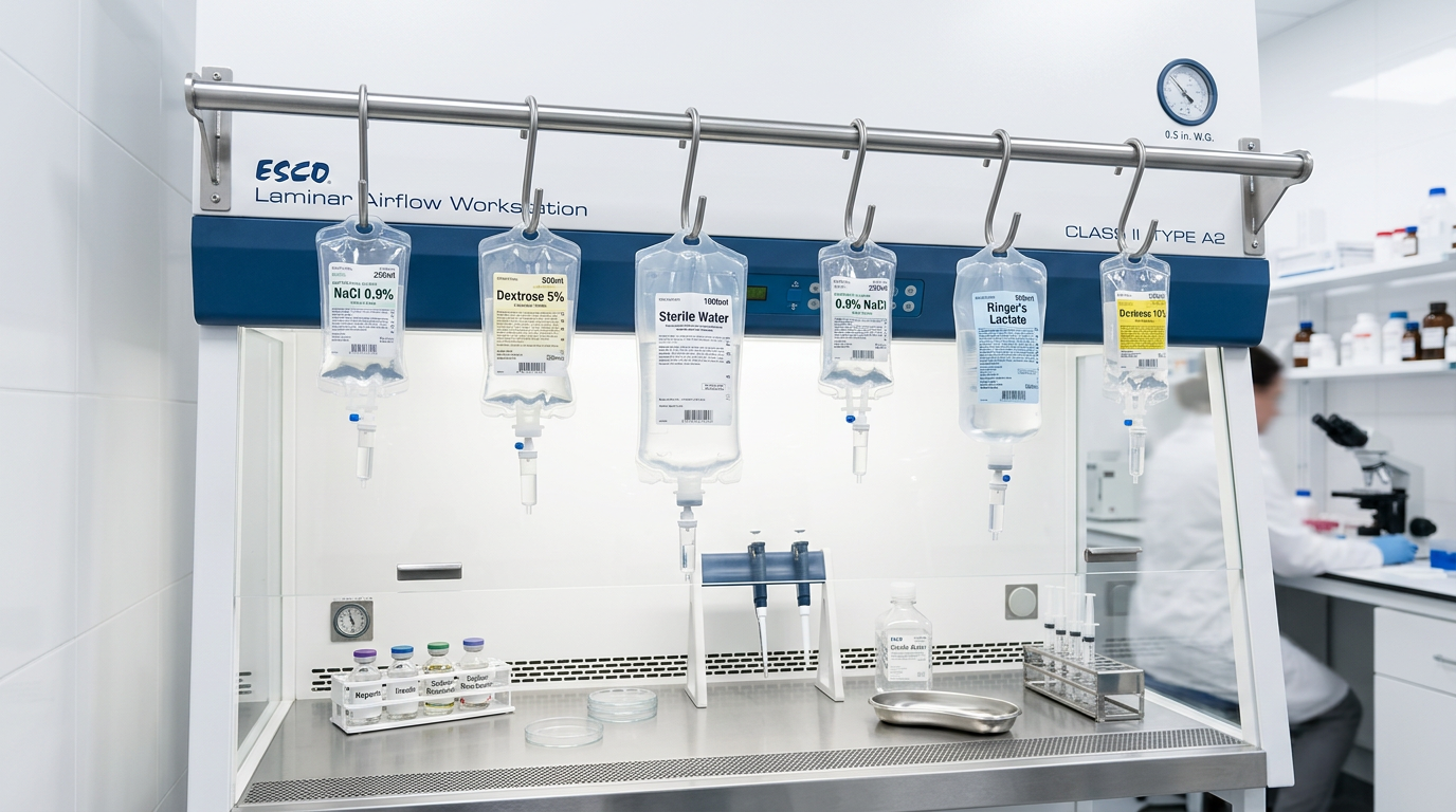 AireGard Horizontal Laminar Airflow Workstations come optional with an IV bar with 6 hooks and 3 height locations for applications such as IV admixture.