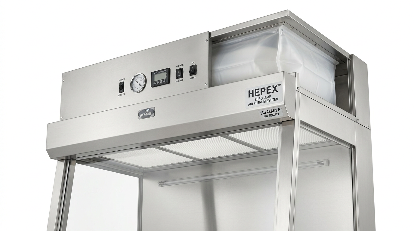 AireGard NU-140 Vertical Laminar Airflow Workstation HEPEX flexible air plenum.