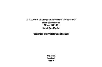 NuAire NU-140 Series A (115V) AireGard™ Vertical Laminar Flow Clean Workstation Operations & Maintenance Manual