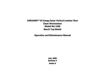NuAire NU-140E Series A (230V) Operations & Maintenance Manual – AireGard™ Vertical Laminar Flow Workstation