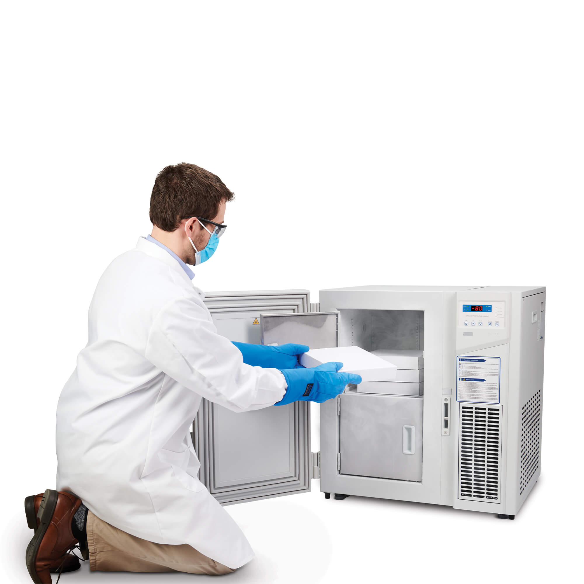 Lab Technician Loading Personal Minus 80 Freezer