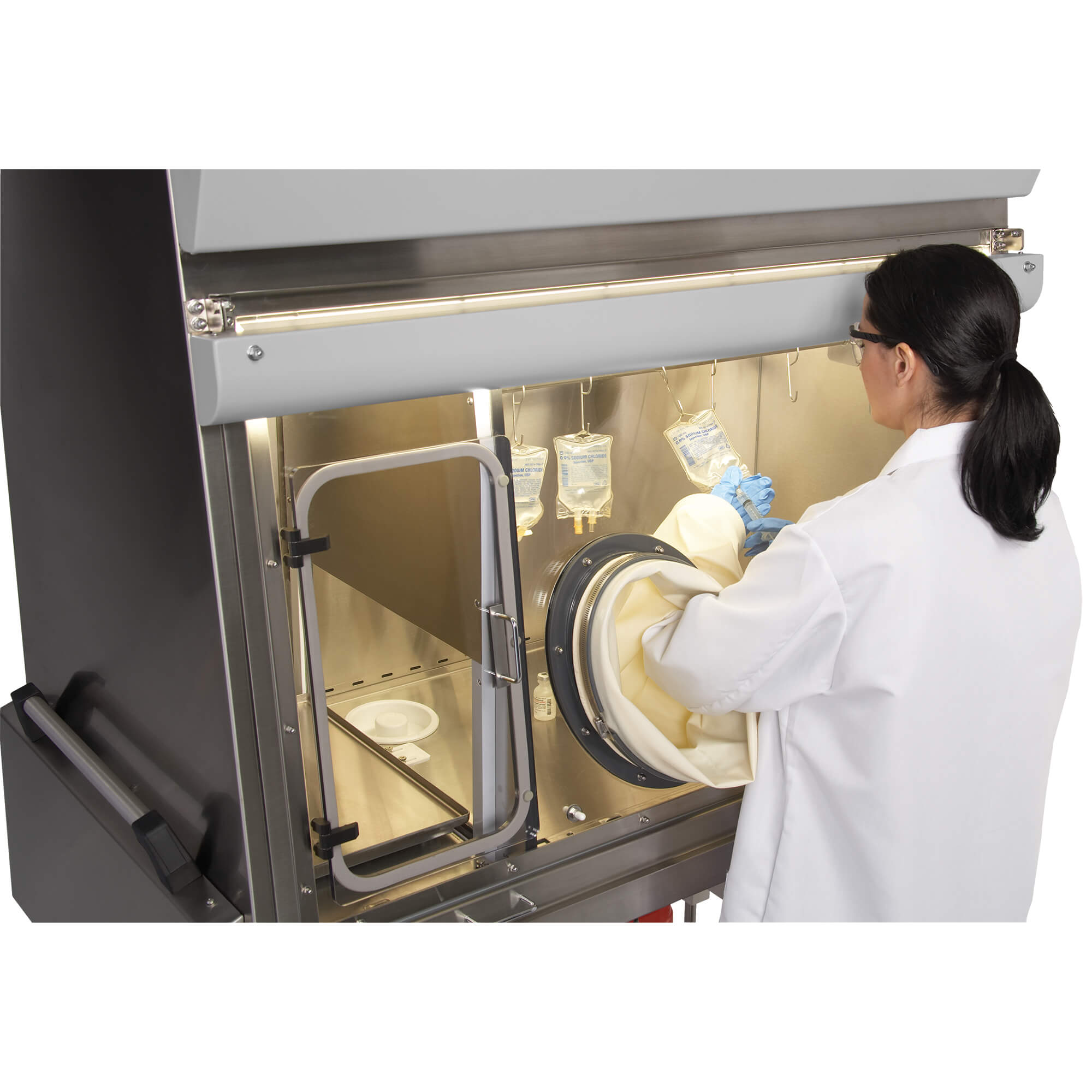 Pharmacy Technician IV Bag Preparation in Compounding Aseptic Isolator