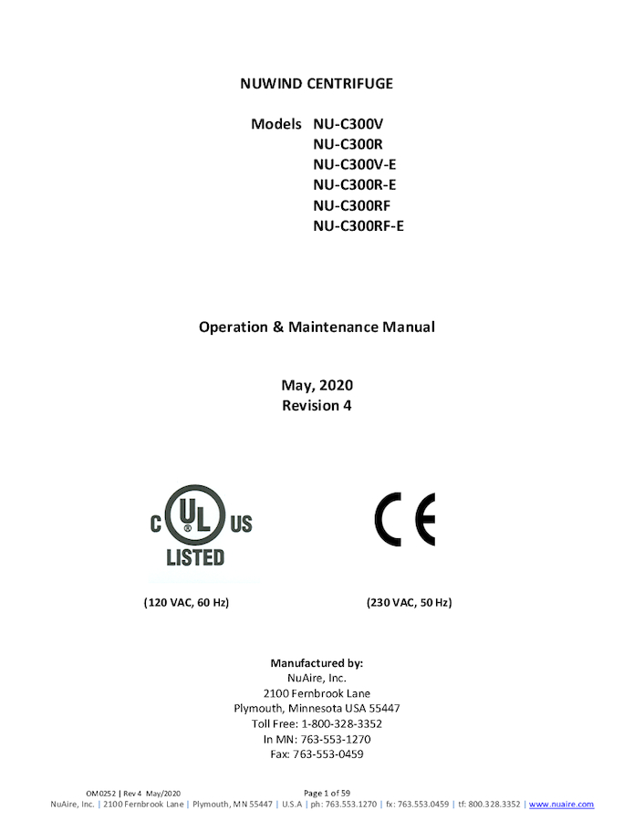 NU-C300 and NU-C300E Operations and Maintenance Manual