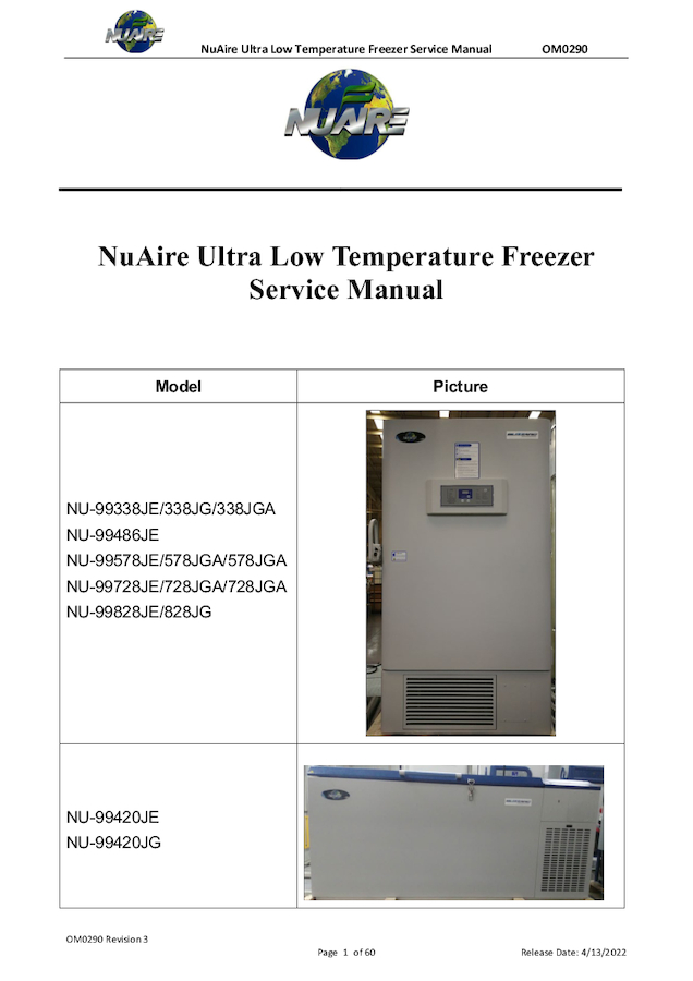 NuAire Ultra Low Freezer Service Manual