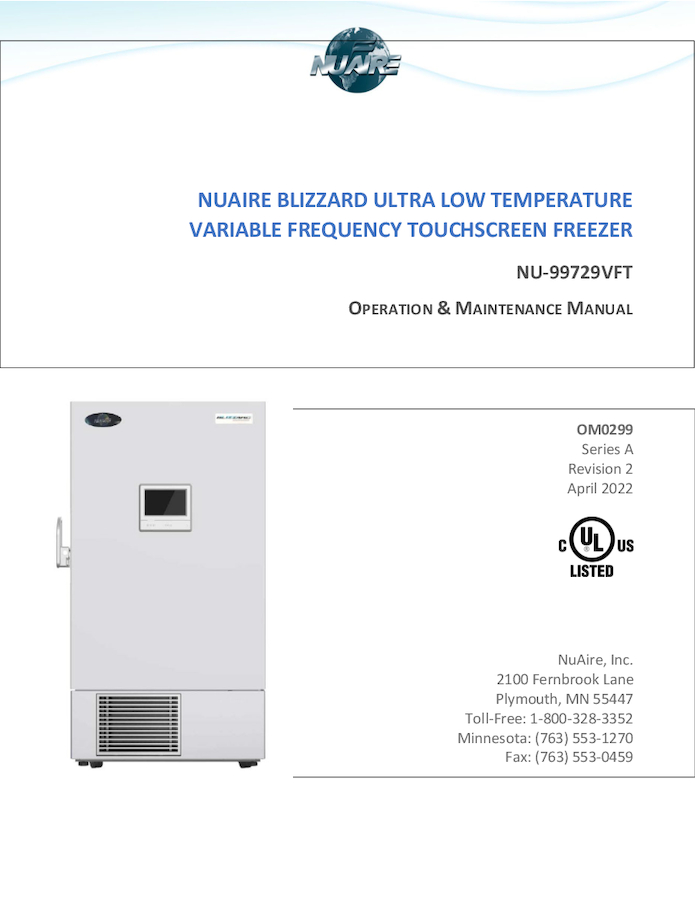 VFT Ultra Low Freezer User Manual