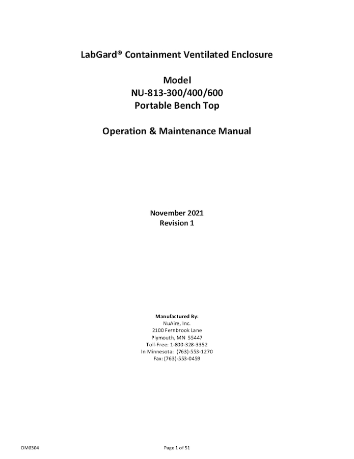 LabGard NU-813 Operation and Maintenance Manual