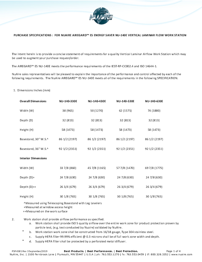 Laminar Airflow Workstation Vertical NU-140E (230V)
