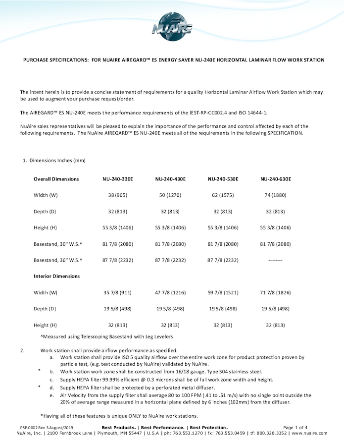 Laminar Airflow Workstation Horizontal NU-240E (230V)