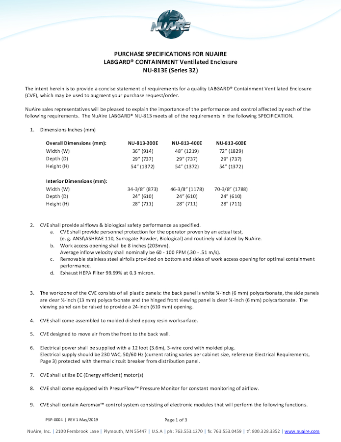 Class I Containment Ventilated Enclosure NU-813E (230V)