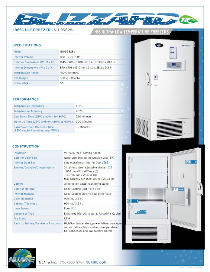 Ultralow Freezer NU-99828J Specification