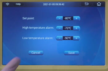 Set Inner Temperature Set Point & Alarms on Blizzard VFT Ultralow Freezer