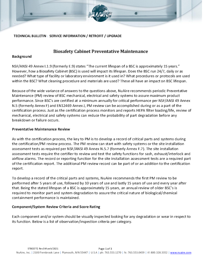 Biosafety Cabinet Preventative Maintenance