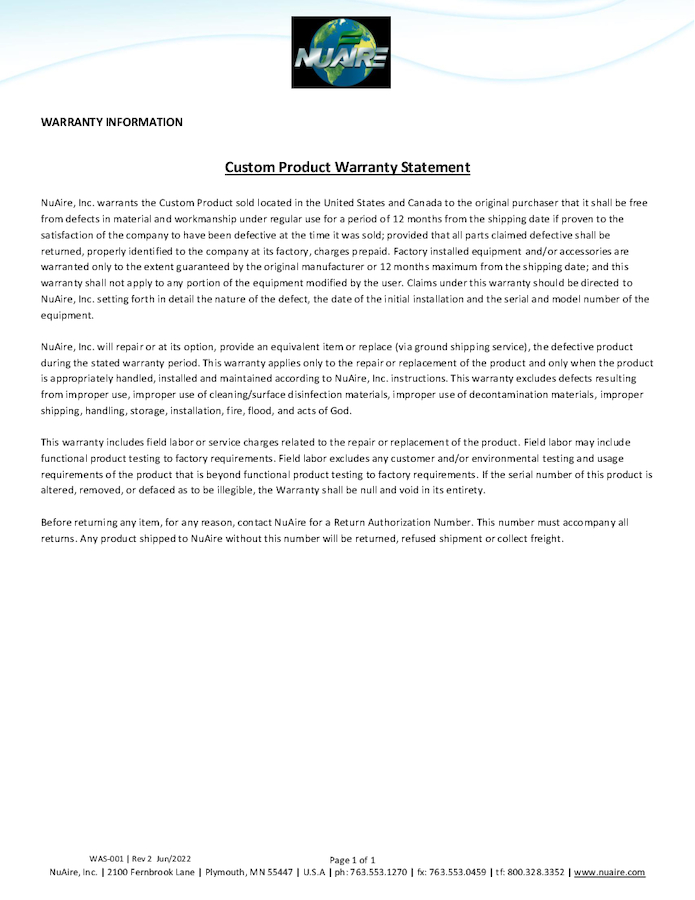 Custom Laboratory Product Warranty